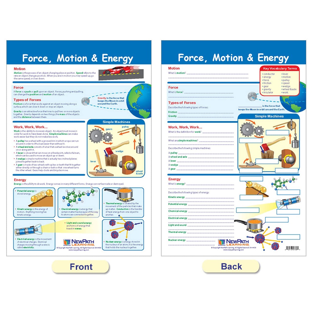 Force & Motion Bulletin Board Charts Set of 3