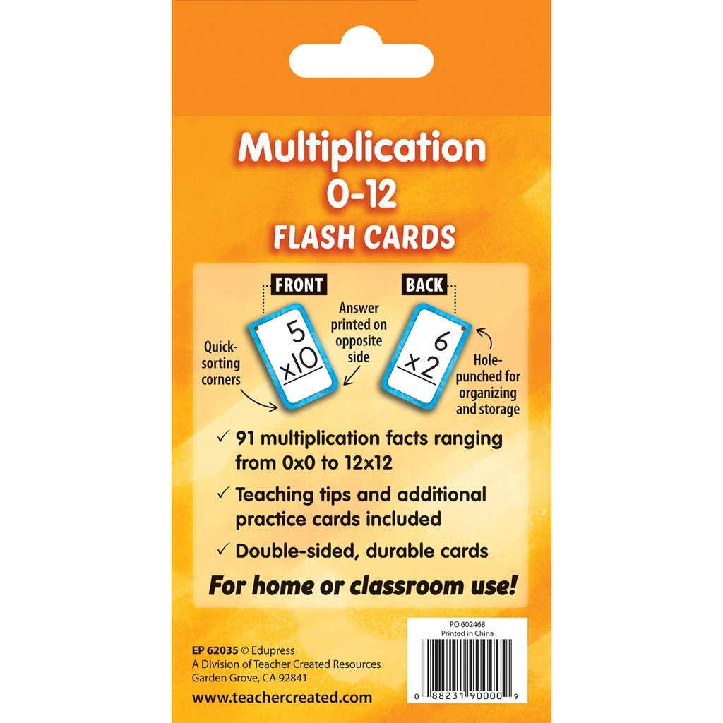 Multiplication 0-12 Flash Cards