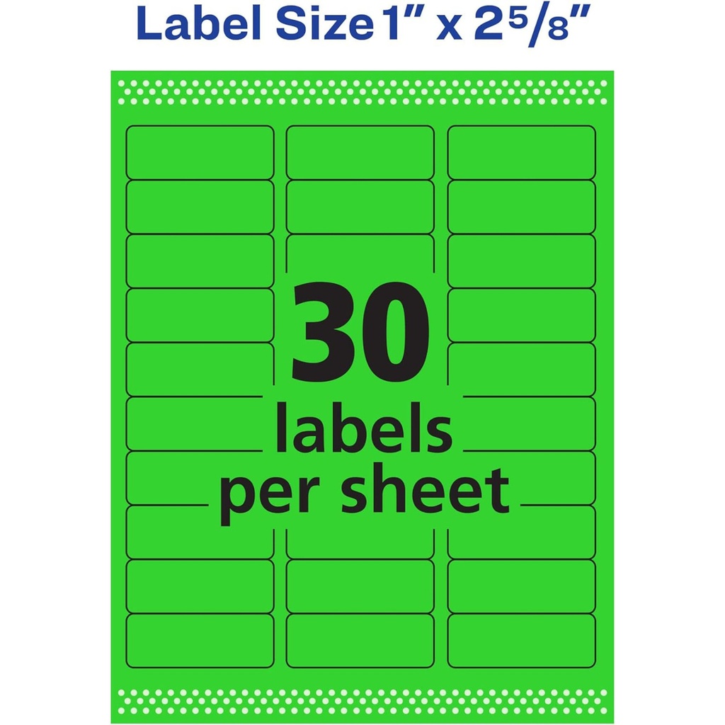 Neon Green 1" x 2 5/8" High-Visibility Labels Permanent Adhesive 750 Labels