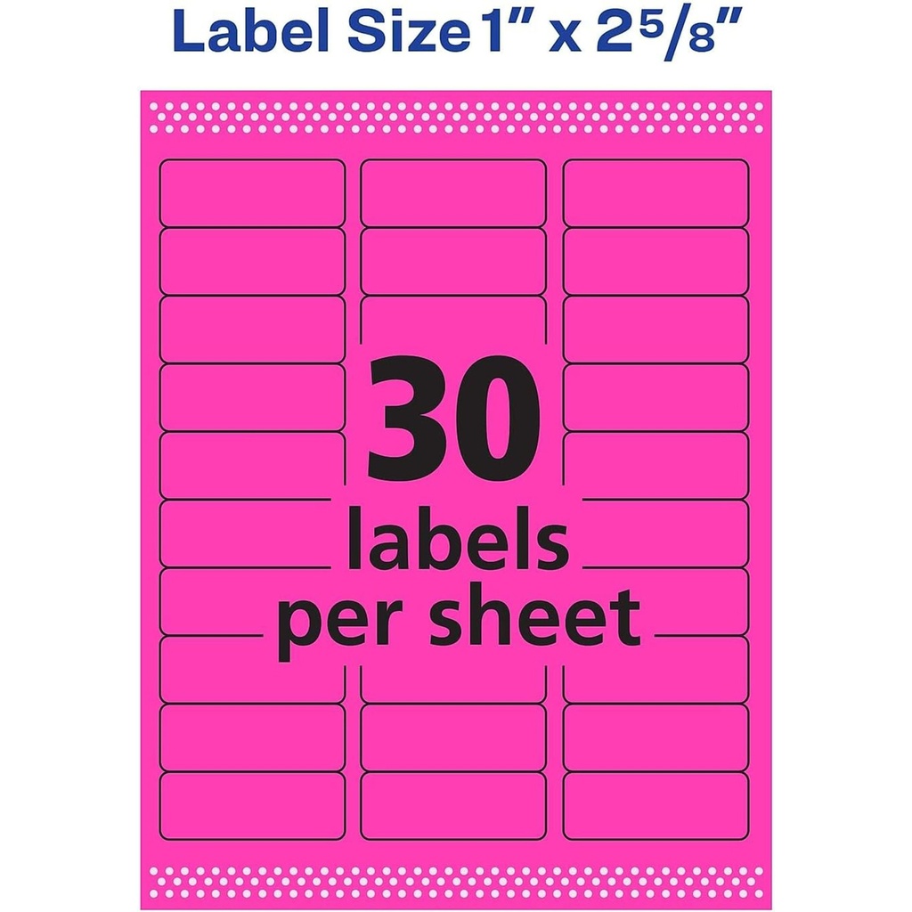 Neon Magenta 1" x 2 5/8" High-Visibility Labels Permanent Adhesive 750 Labels