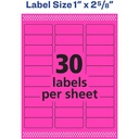 Neon Magenta 1" x 2 5/8" High-Visibility Labels Permanent Adhesive 750 Labels