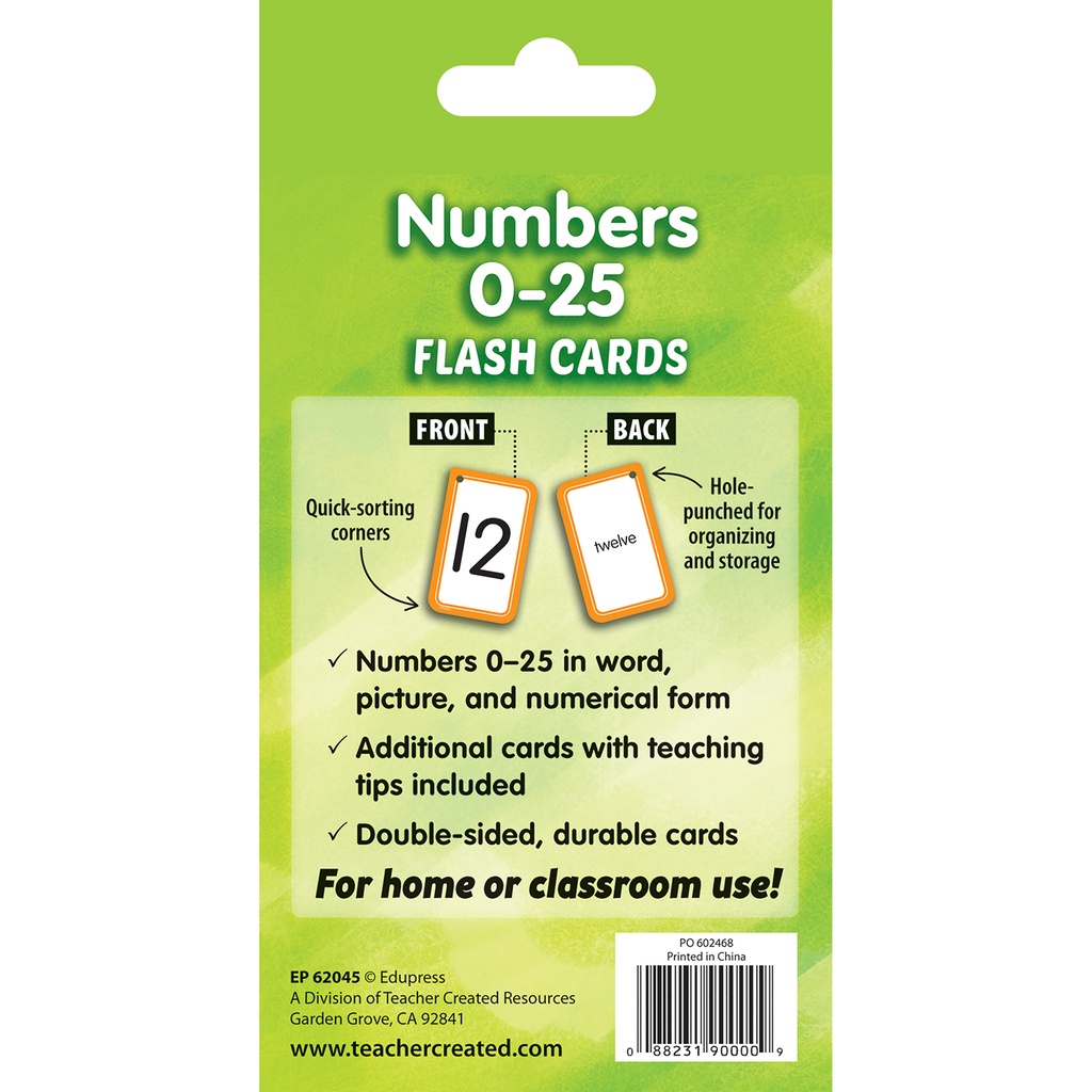 Numbers 0-25 Flash Cards