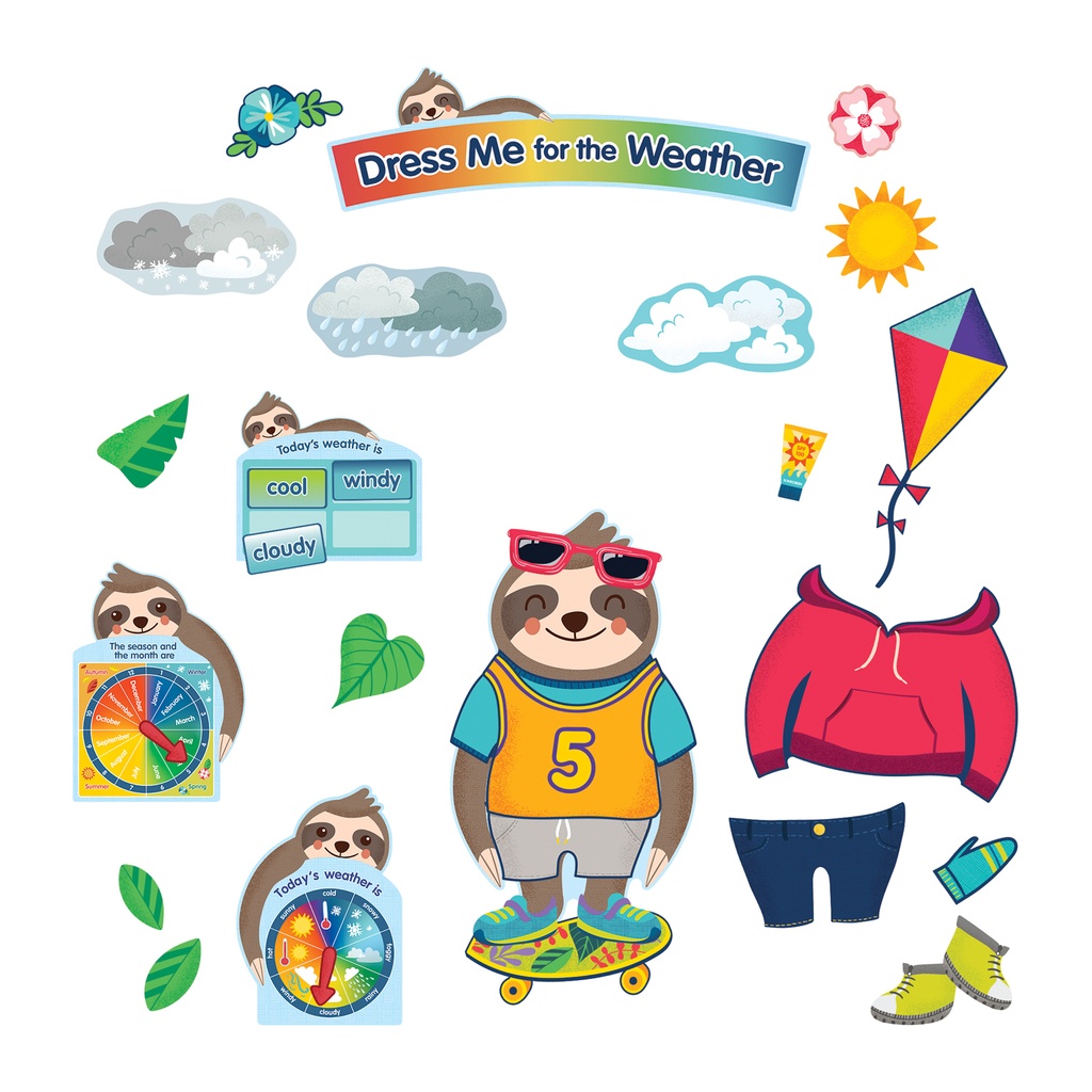 One World Sloth Dress Me for the Weather Bulletin Board Set 54 Pieces