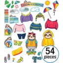 One World Sloth Dress Me for the Weather Bulletin Board Set 54 Pieces