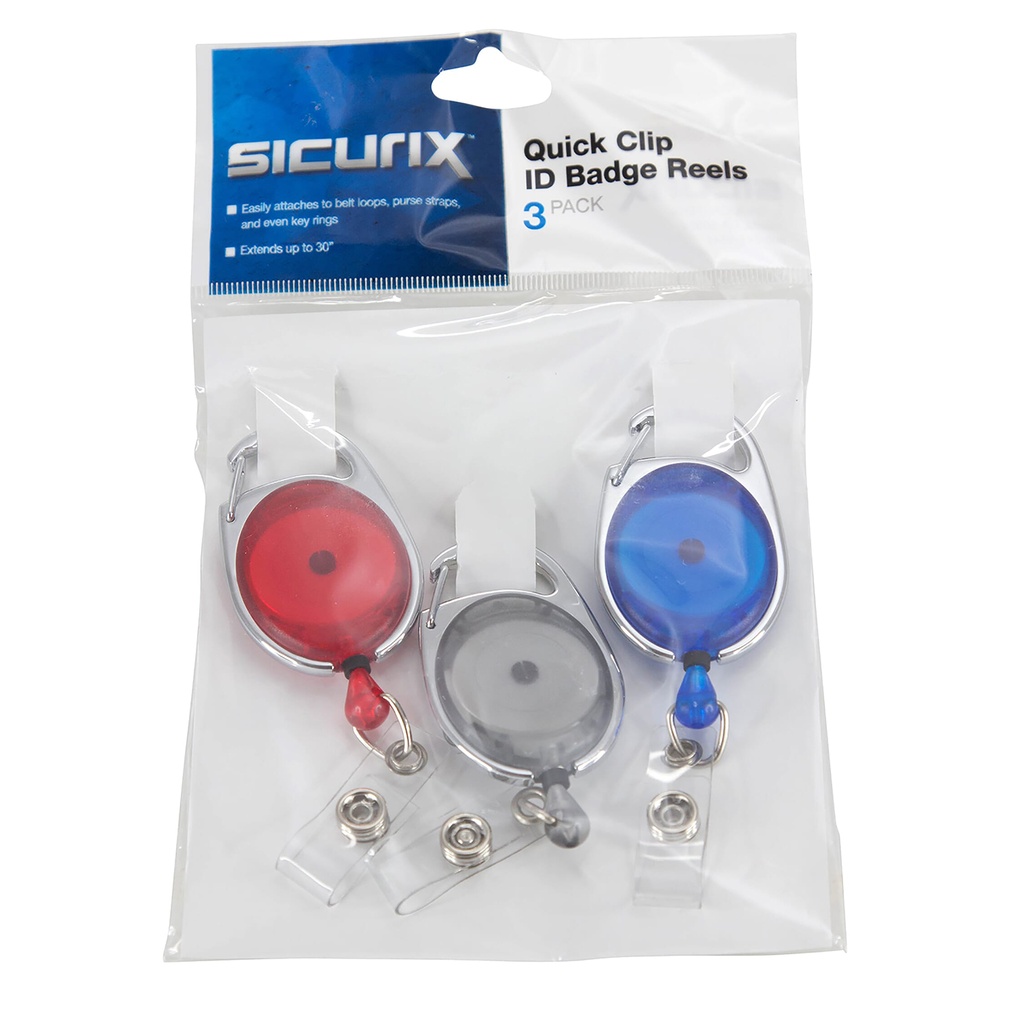 Red, Blue, Smoke Quick Clip Oval ID Badge Reel Pack of 3