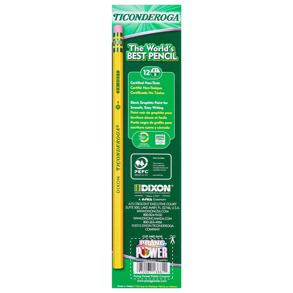 Unsharpened Yellow No. 1 Extra Soft Original Ticonderoga® Pencils Box of 12