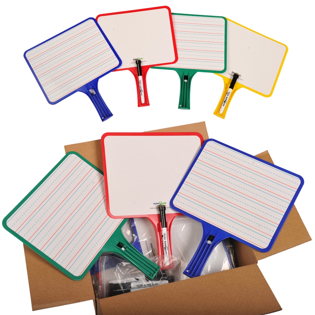 Blank/Lined Double-Sided Rectangular Dry Erase Whiteboards with Markers Pack of 24