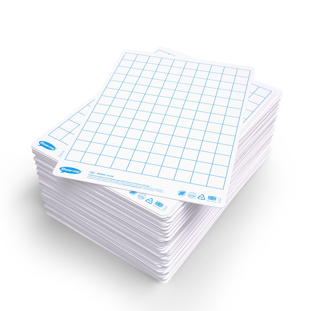 Show-me Pack of 100 x A4 Gridded/Plain Dry Erase boards 