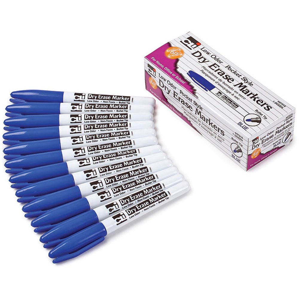 12ct Blue Bullet Tip Pocket Style Dry Erase Markers