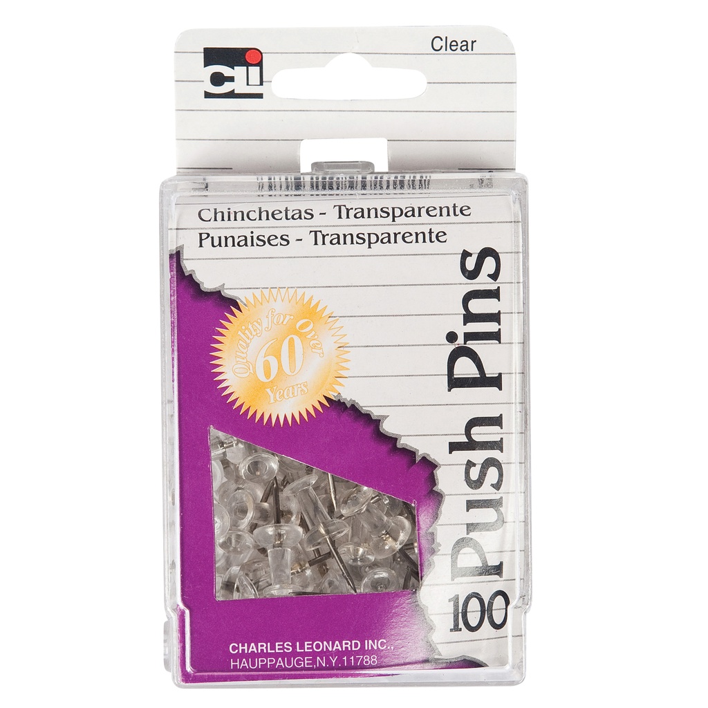 100ct Push Pins Clear