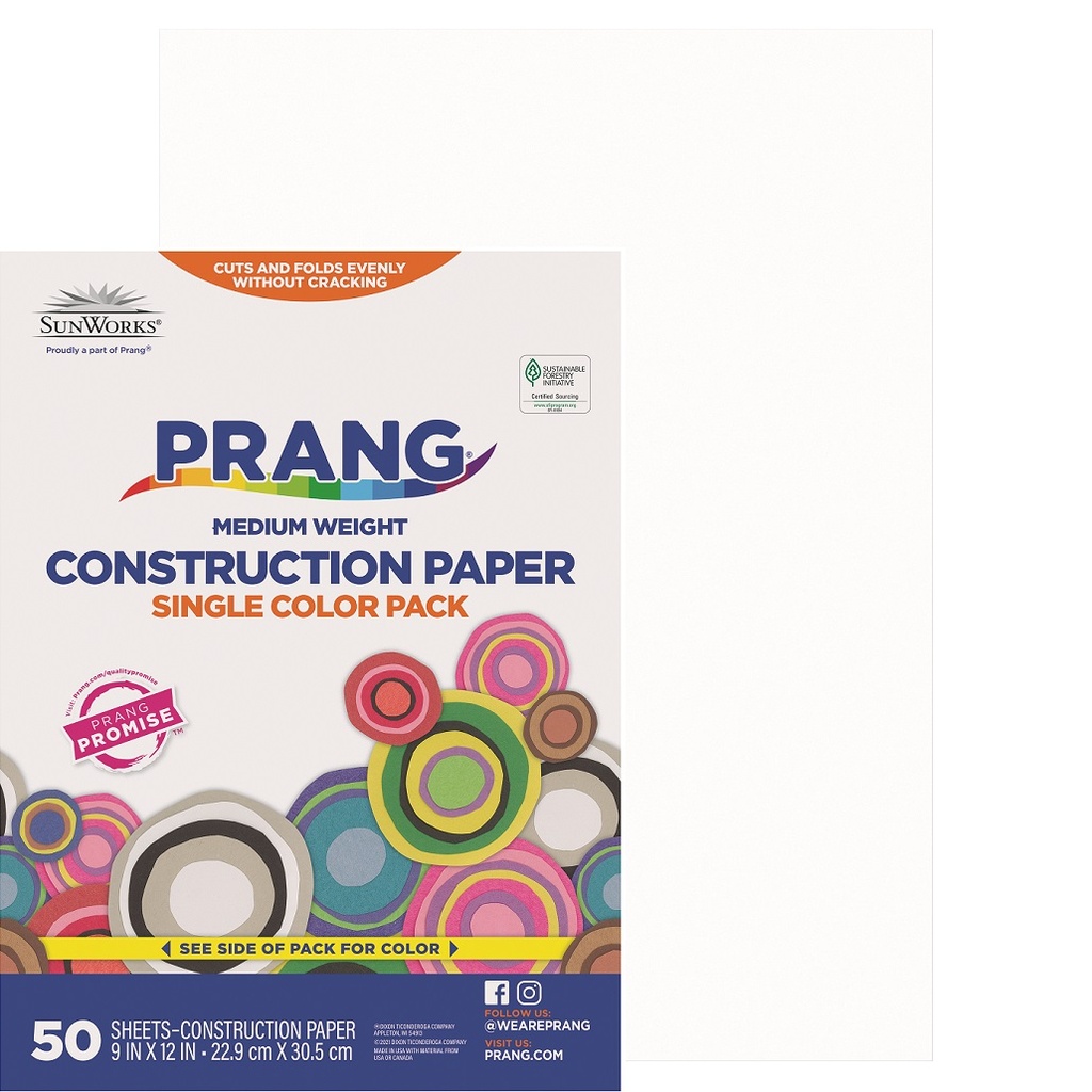 9x12 Bright White Sunworks Construction Paper 50ct Pack