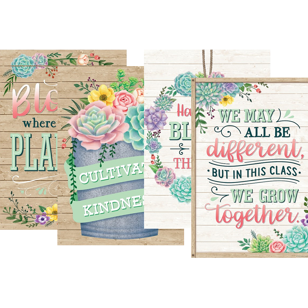 Rustic Bloom Succulents Positive Poster Set