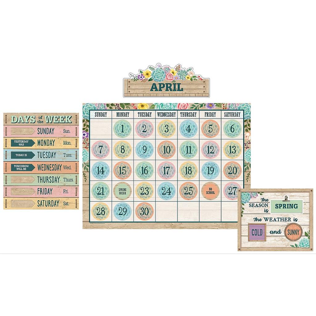 Rustic Bloom Succulents Calendar Bulletin Board