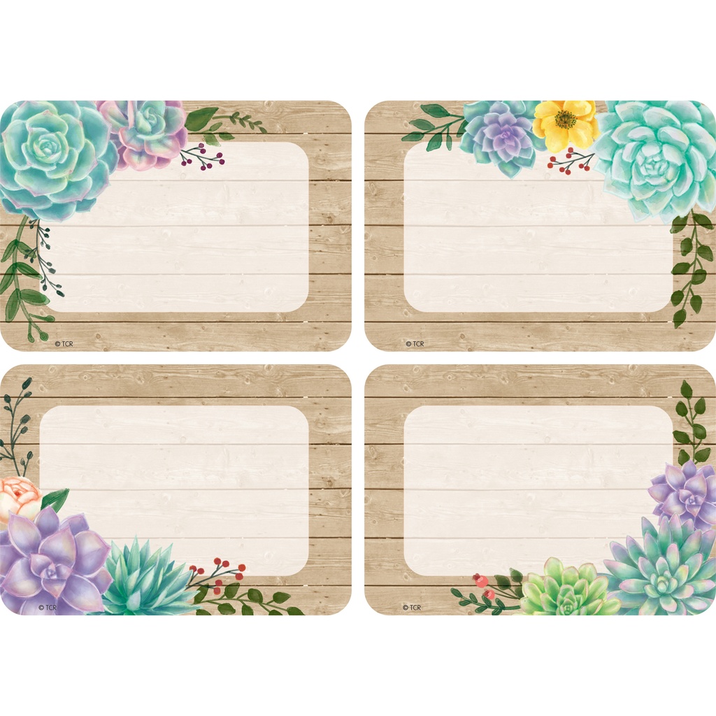 Rustic Bloom Succulents Name Tags Labels