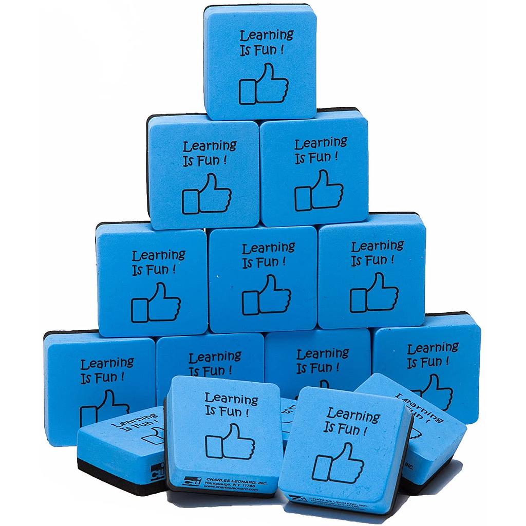 15ct Learning is Fun Blue & Black 2" Foam Felt Erasers