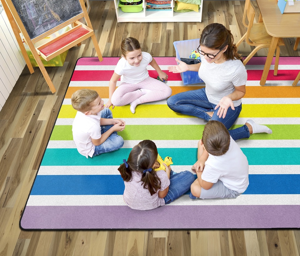 Hello Sunshine Bright Striped Rainbow 7'6" X 12' Rectangle Carpet 