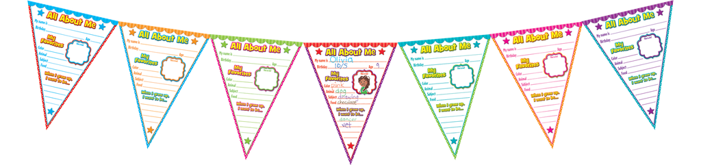 All About Me Pennants Bulletin Board Display Set