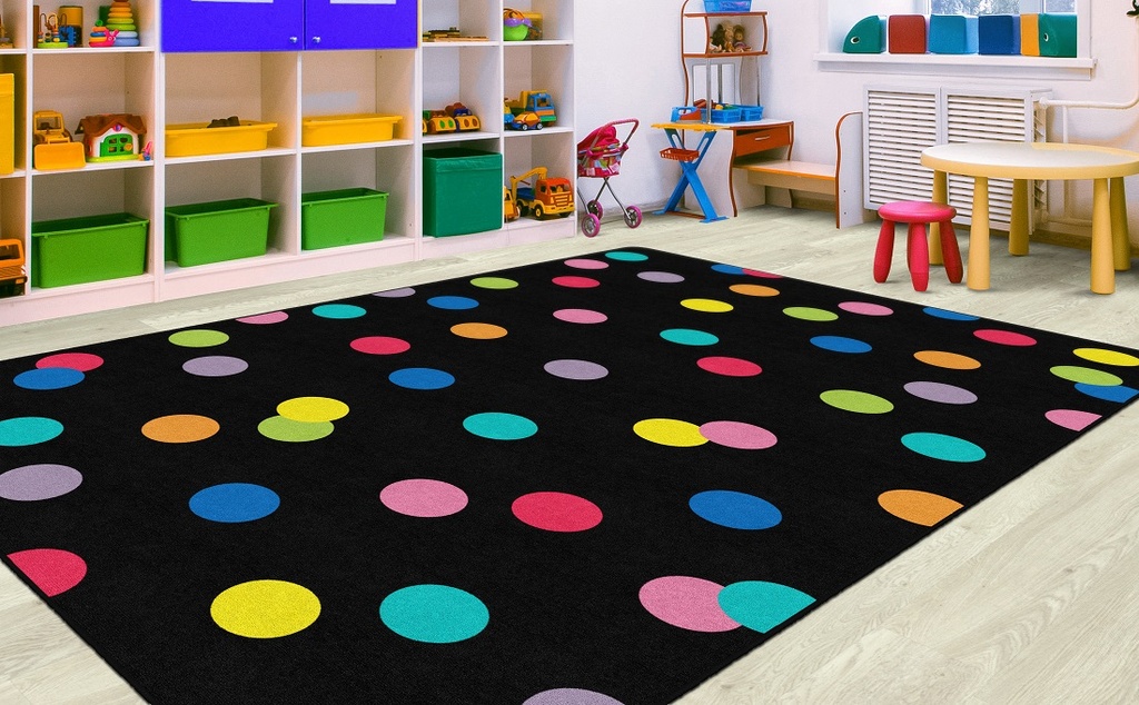 Just Teach Rainbow Polka Dots 7'6" X 12' Rectangle Carpet