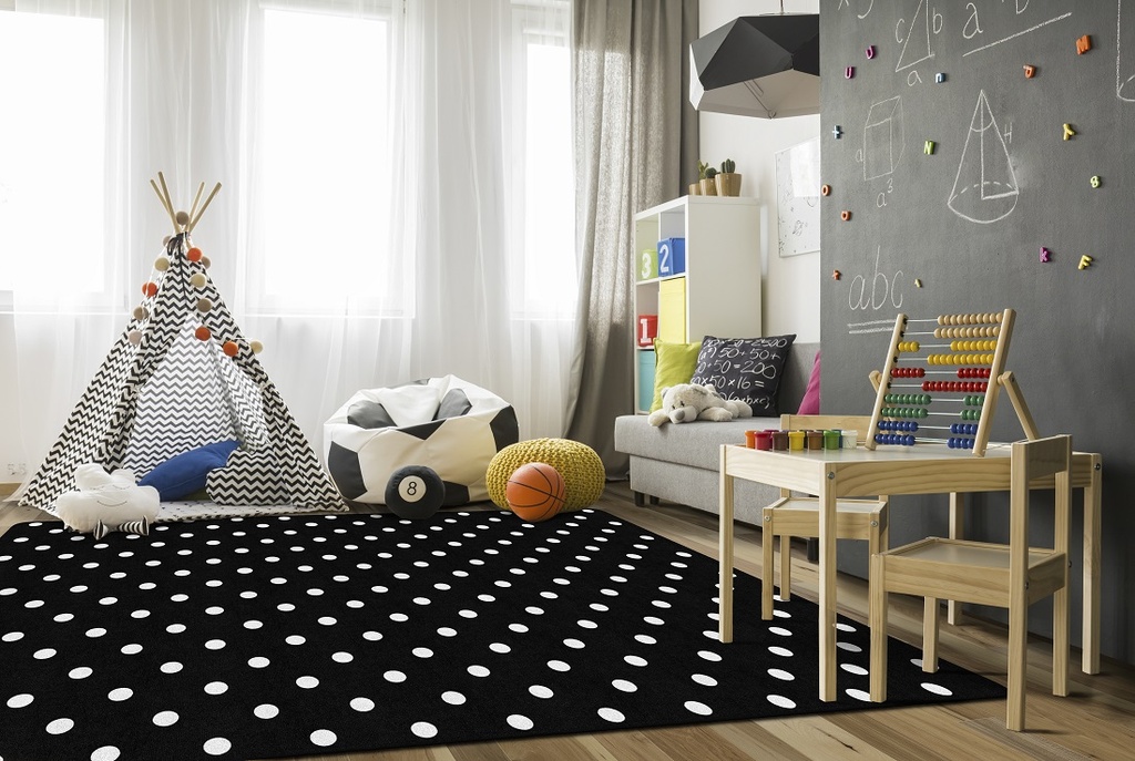 Black White & Stylish Brights Small Black & White Polka Dots 7'6" X 12' Rectangle Carpet