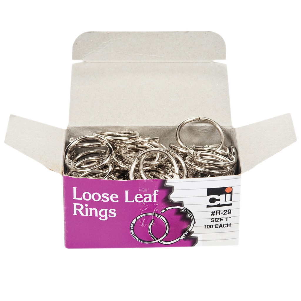 1 Inch Loose Leaf Rings Box of 100      Box