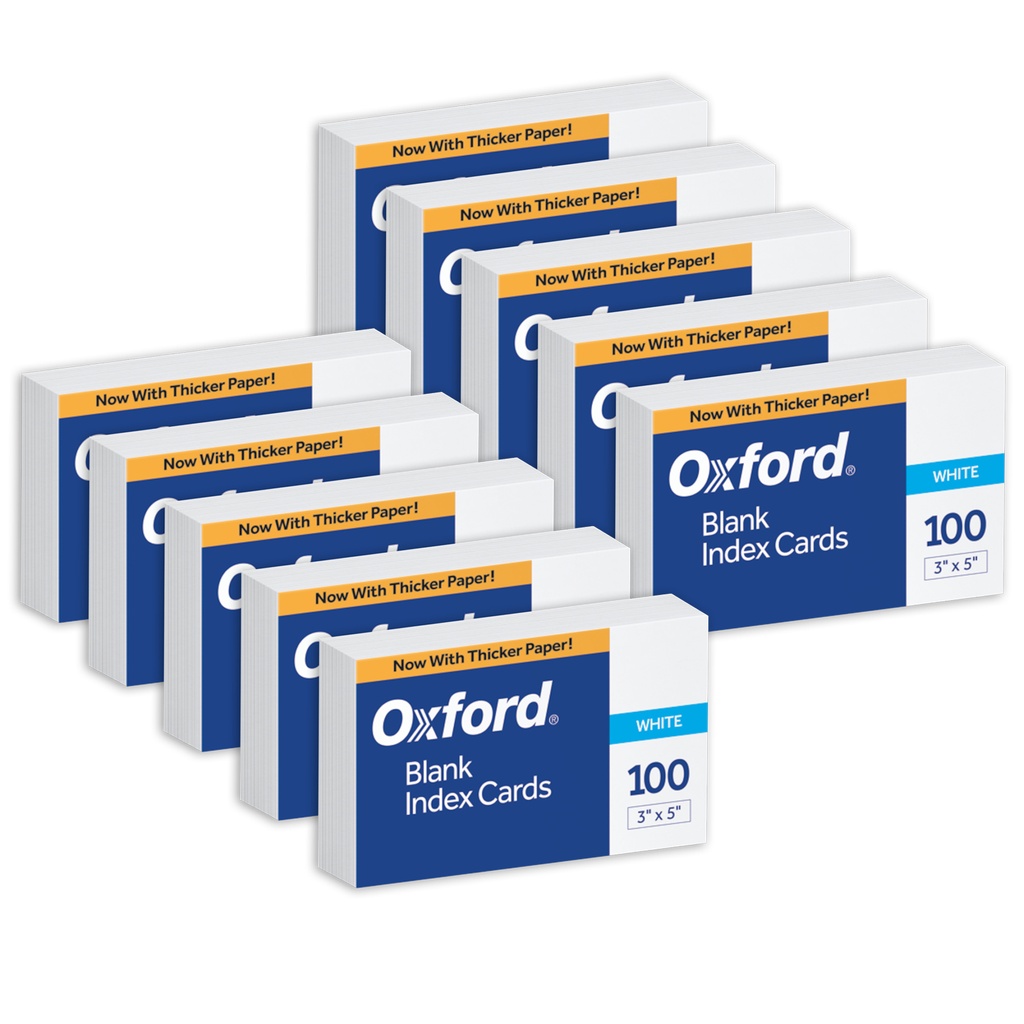 Oxford White Index Cards 3" x 5" Blank 10 pack