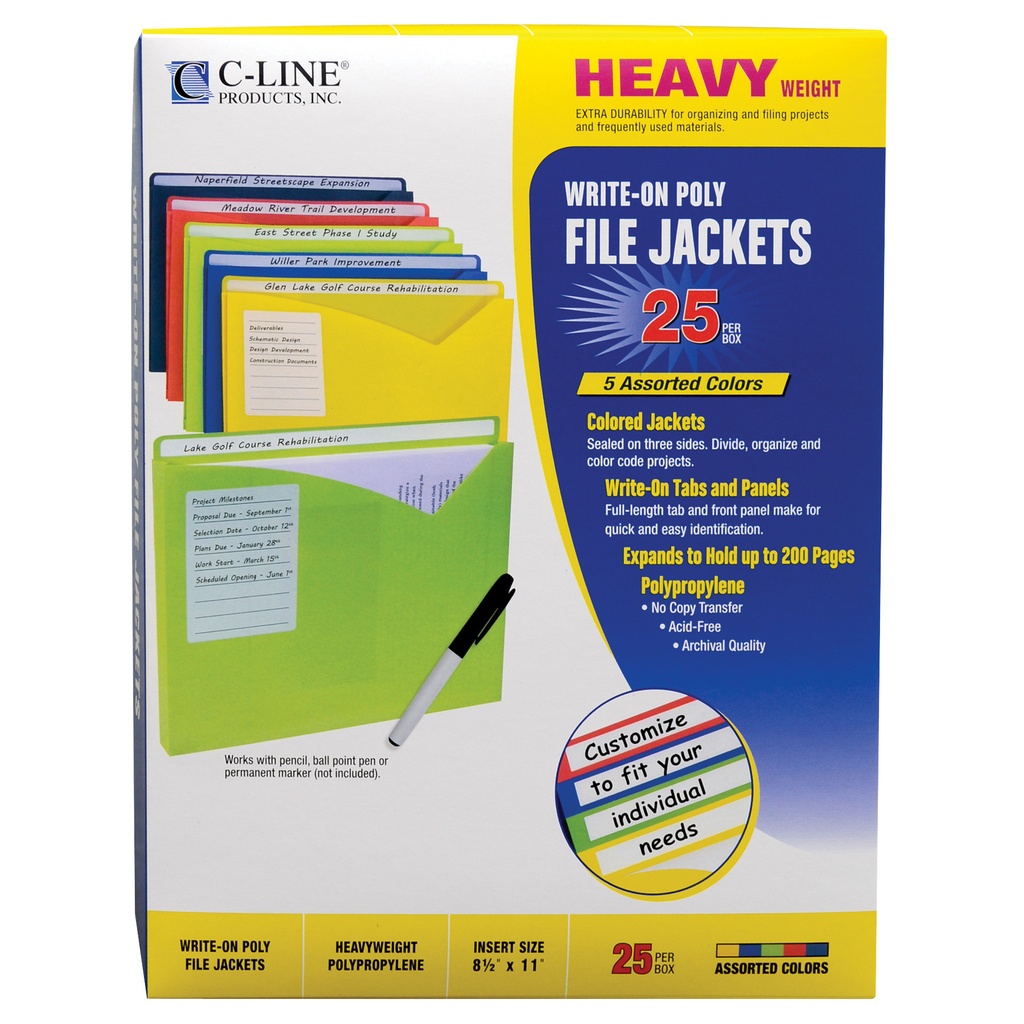 25ct Write-On Letter Size Poly File Jackets