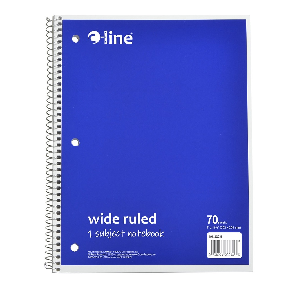 Blue One Subject 70 Sheet Spiral Notebook