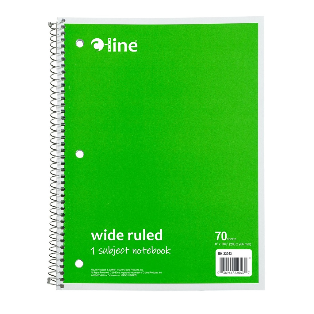 Green One Subject 70 Sheet Spiral Notebook