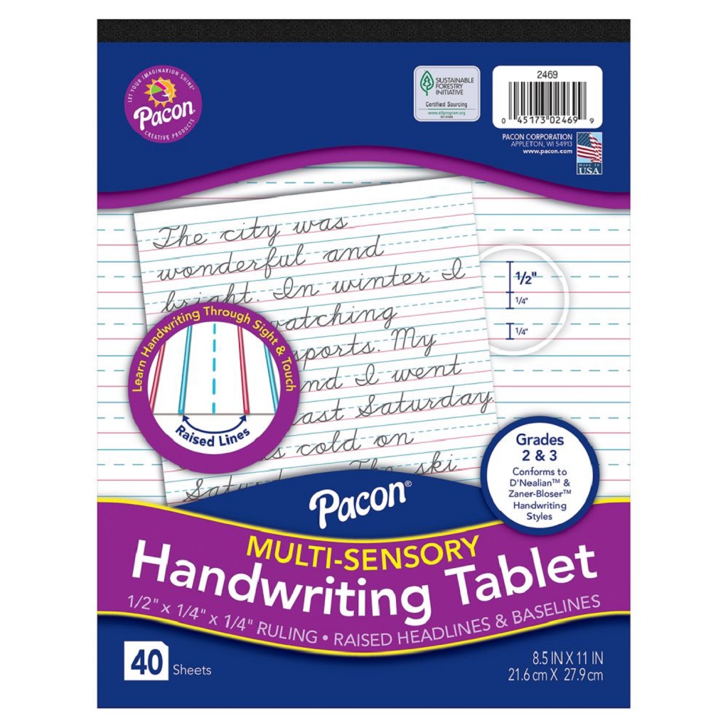 Short Ruled Multi-Sensory 8-1/2" x 11" Raised Ruled Handwriting Tablet