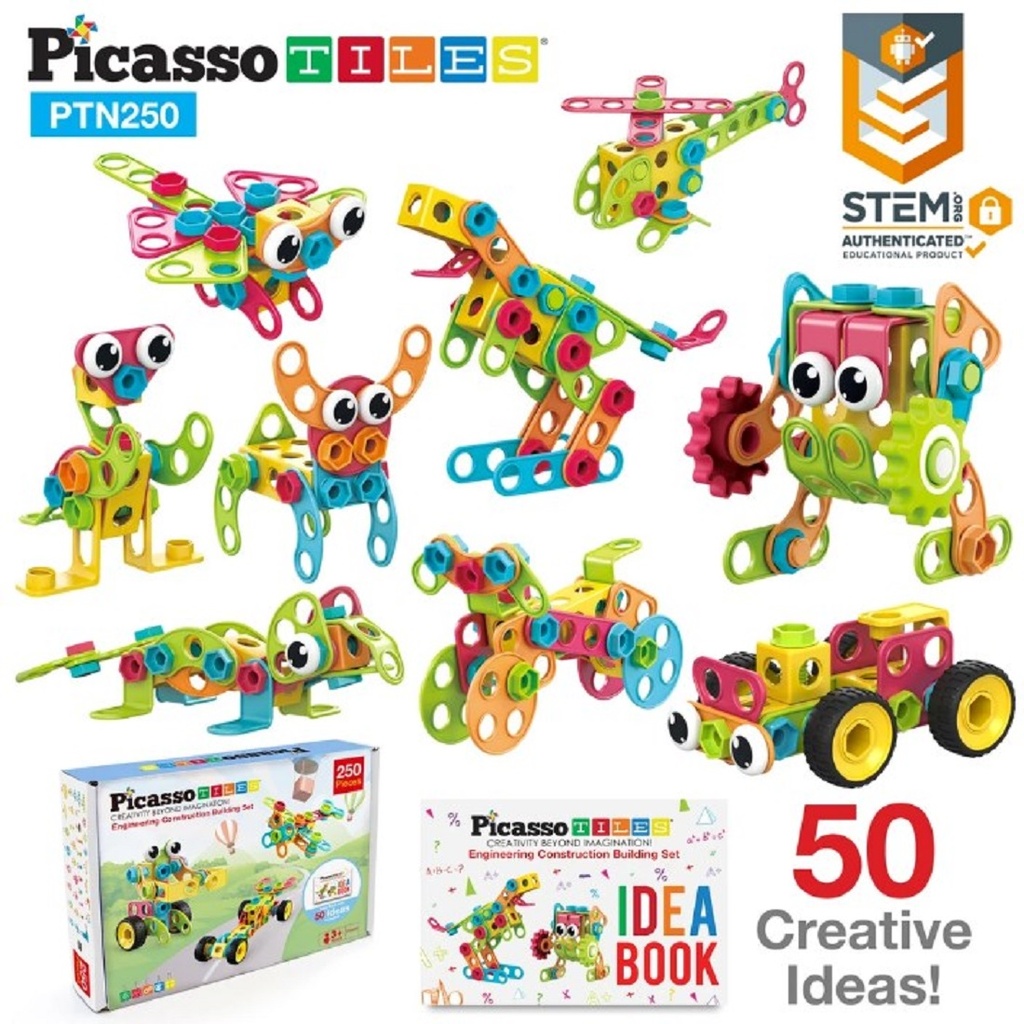 PicassoTiles 250ct Engineering Construction Building Set