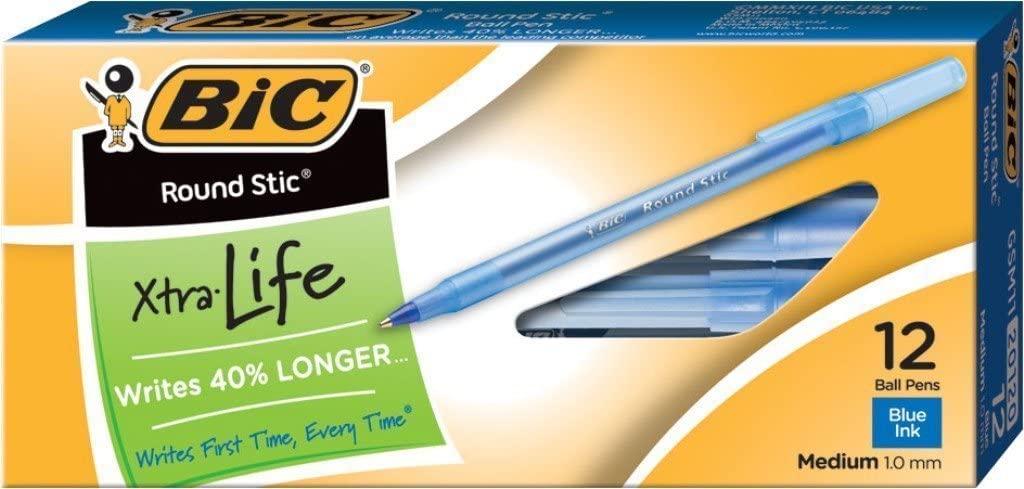 Bic Xtra Life Round Stic Pens - 12ct Blue Medium Point (1.0mm)