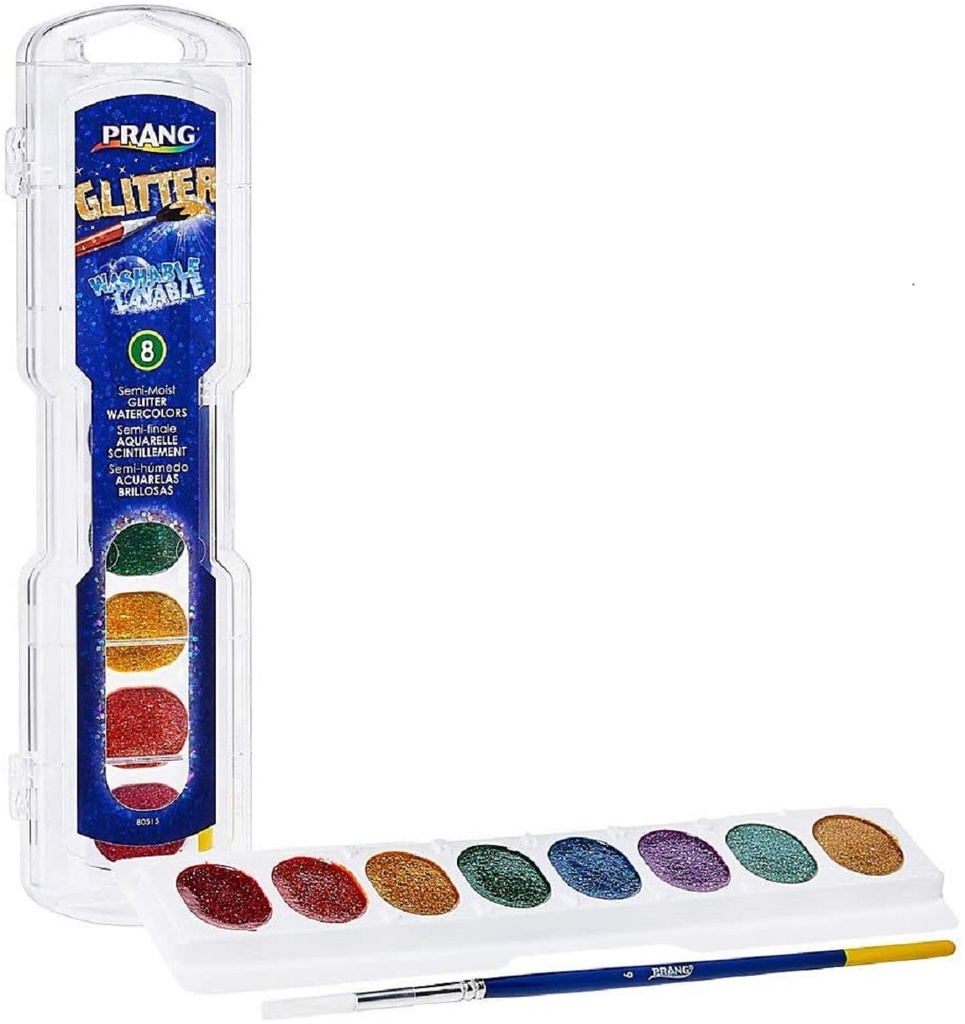 Oval Pan Watercolors - Washable - Glitter - 8 Color w/ Brush