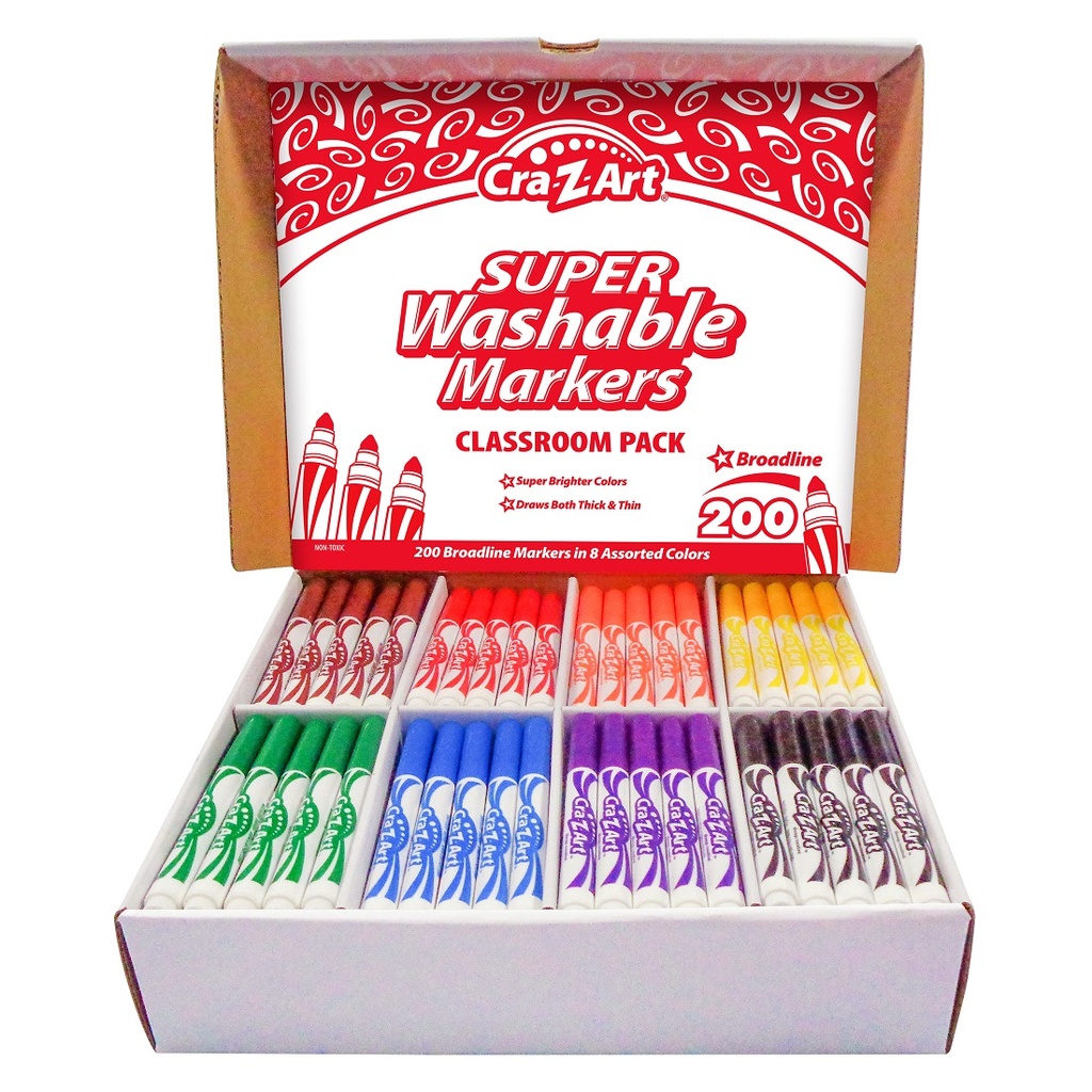 Cra-Z-Art Super Washable Broadline Markers Class Pack 8 Color 200 Count Box