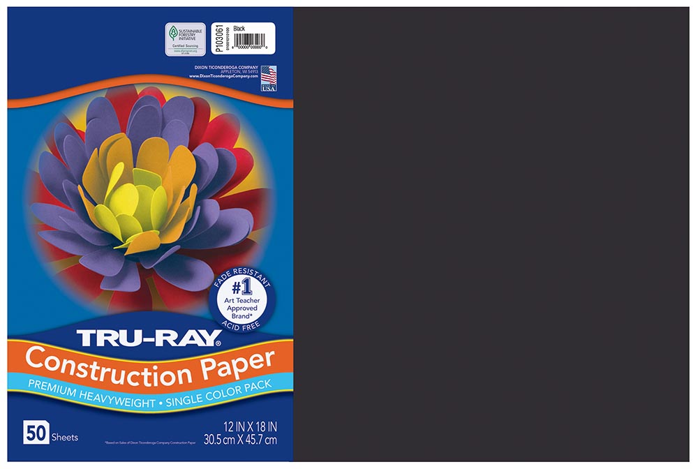 12x18 Black Tru-Ray Construction Paper 50ct Pack