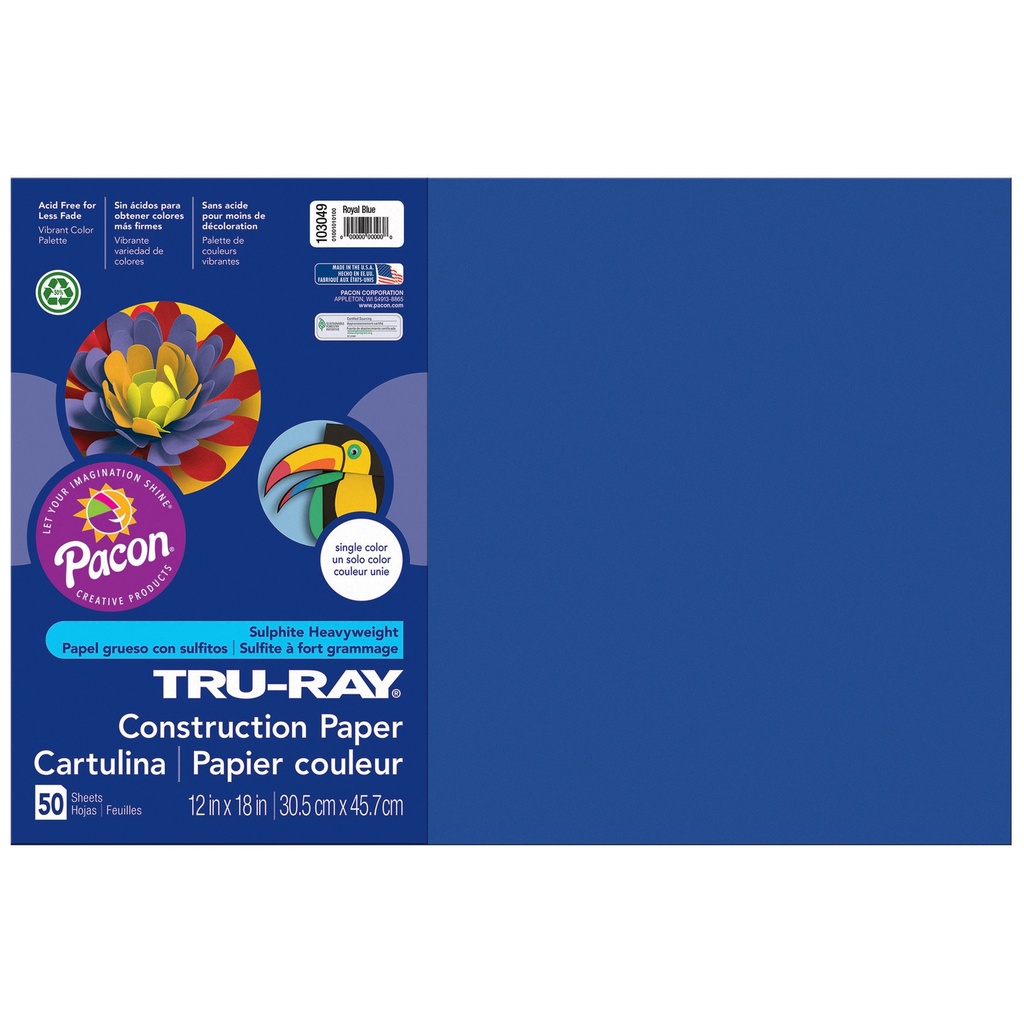 12x18 Royal Blue Tru-Ray Construction Paper 50ct Pack