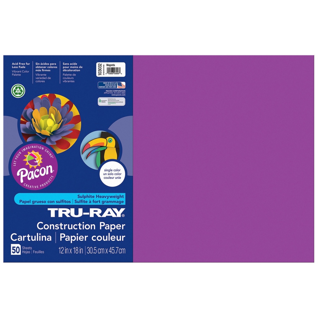 Construction Paper, 12x18, Magenta, 50/Pack RIV03032 