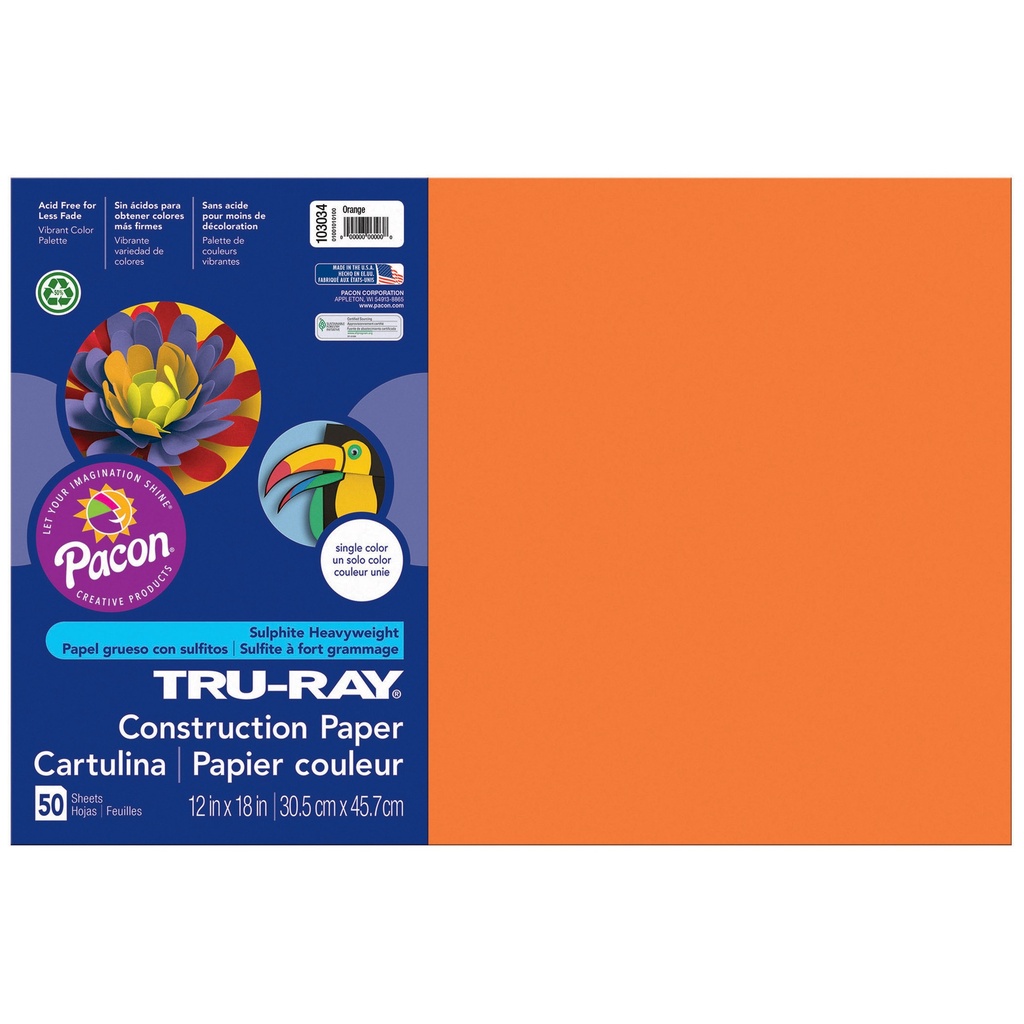 12x18 Orange Tru-Ray Construction Paper 50ct Pack