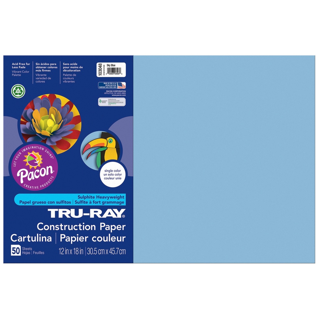 12x18 Sky Blue Tru-Ray Construction Paper 50ct Pack