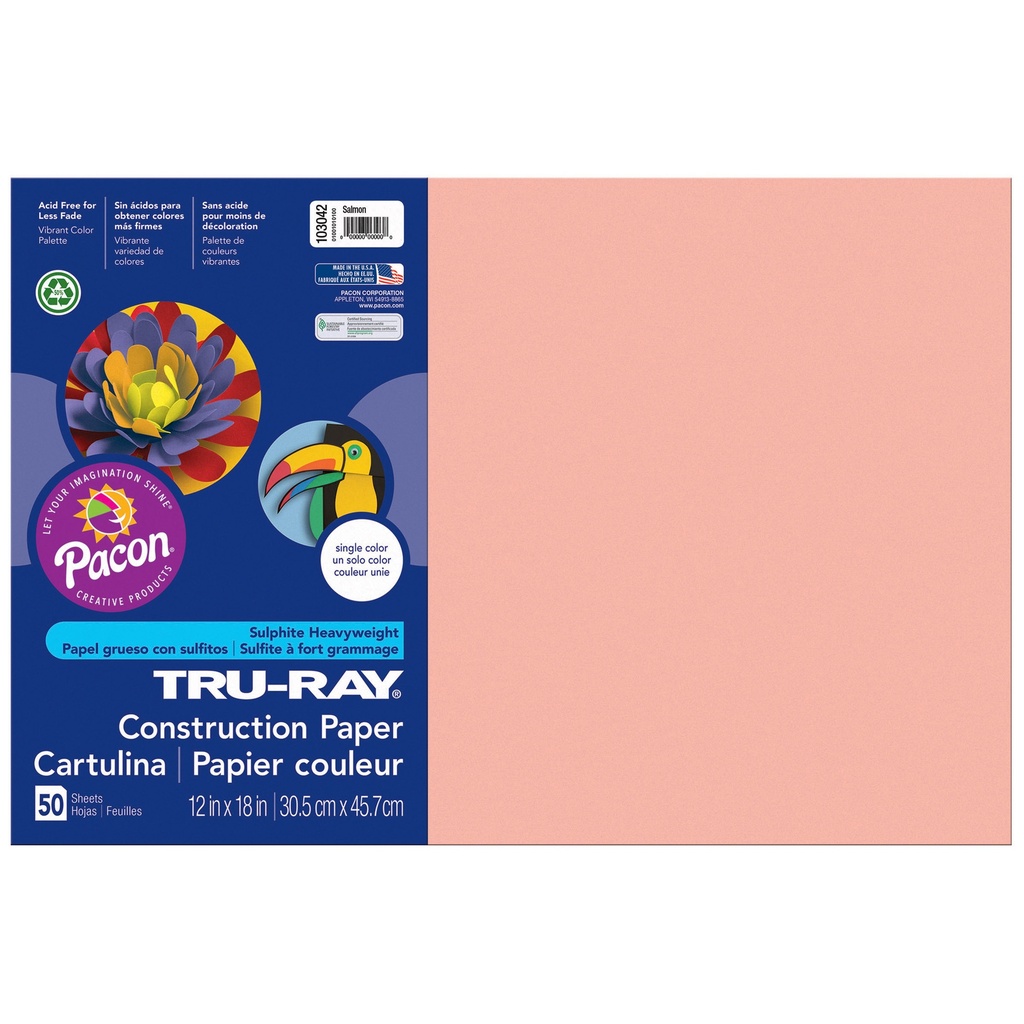 12x18 SalmonTru-Ray Construction Paper 50ct Pack (103055 PAC)