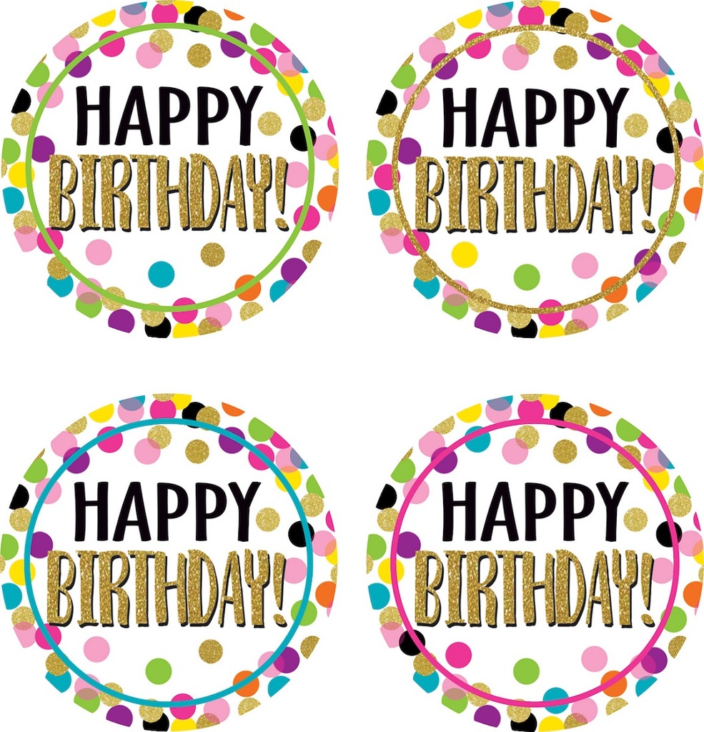 32ct Confetti Happy Birthday Wear 'Em Badges