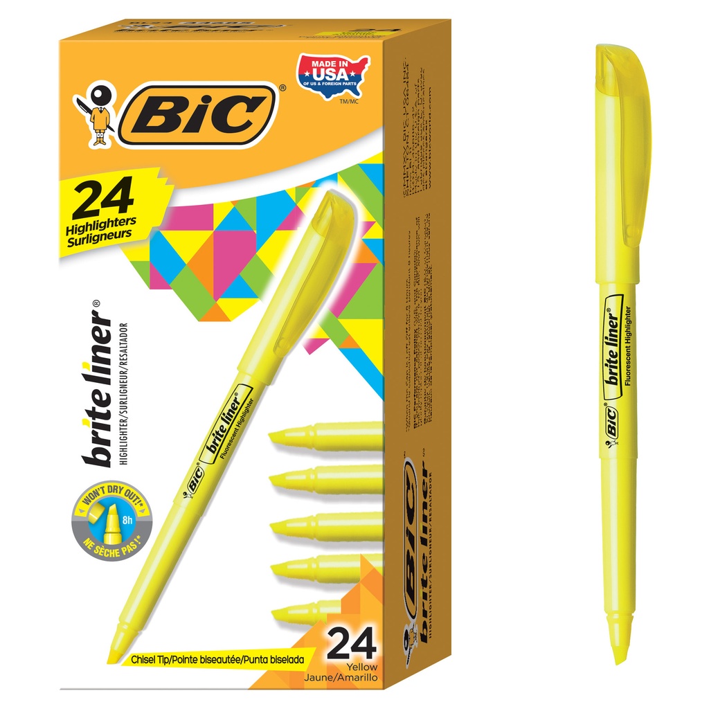 24ct Yellow Bic Brite Liner Highlighters