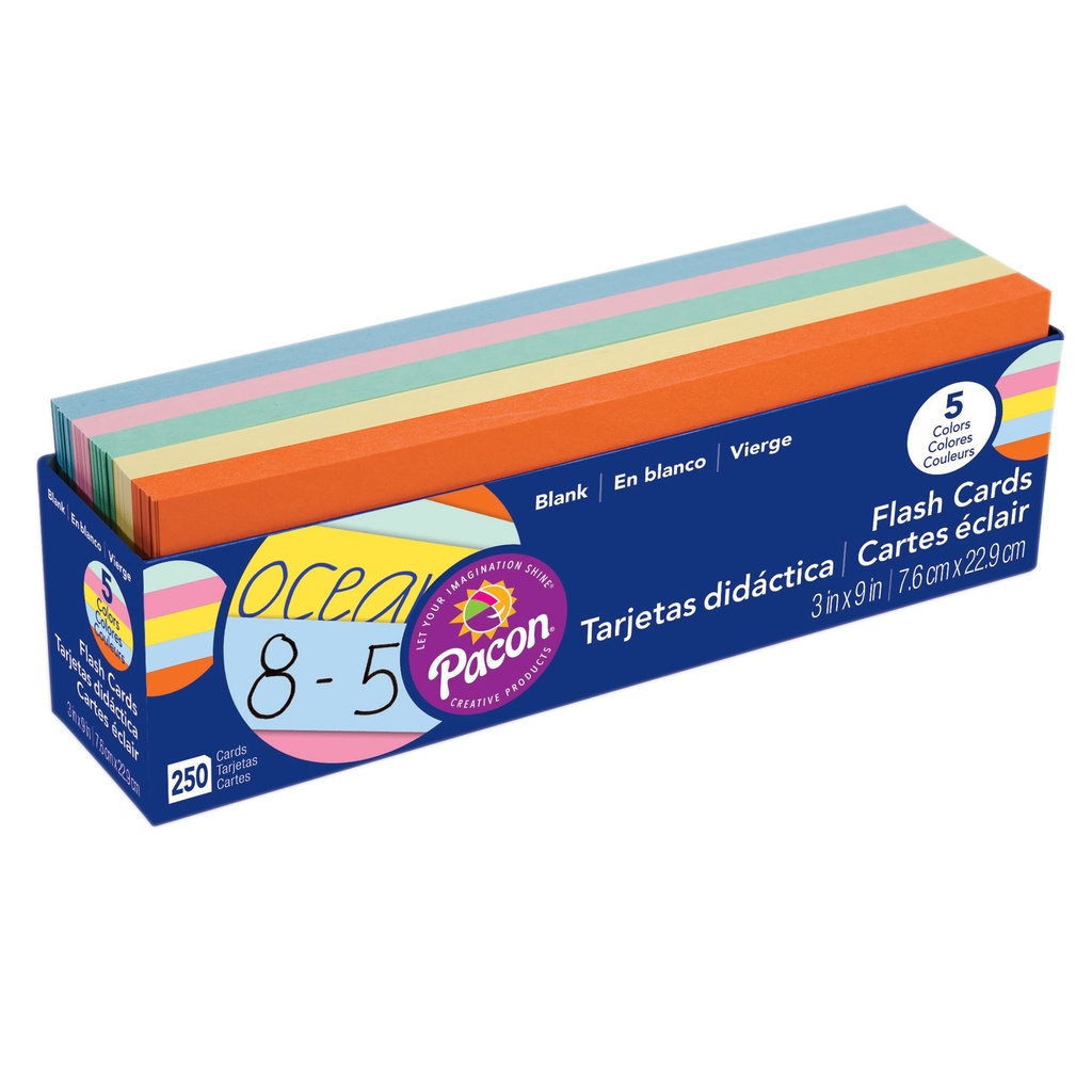 3x9 Blank Assorted Flash Cards 250ct Pack