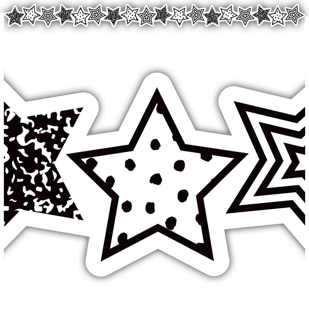 35' Black and White Stars Die-Cut Border Trim