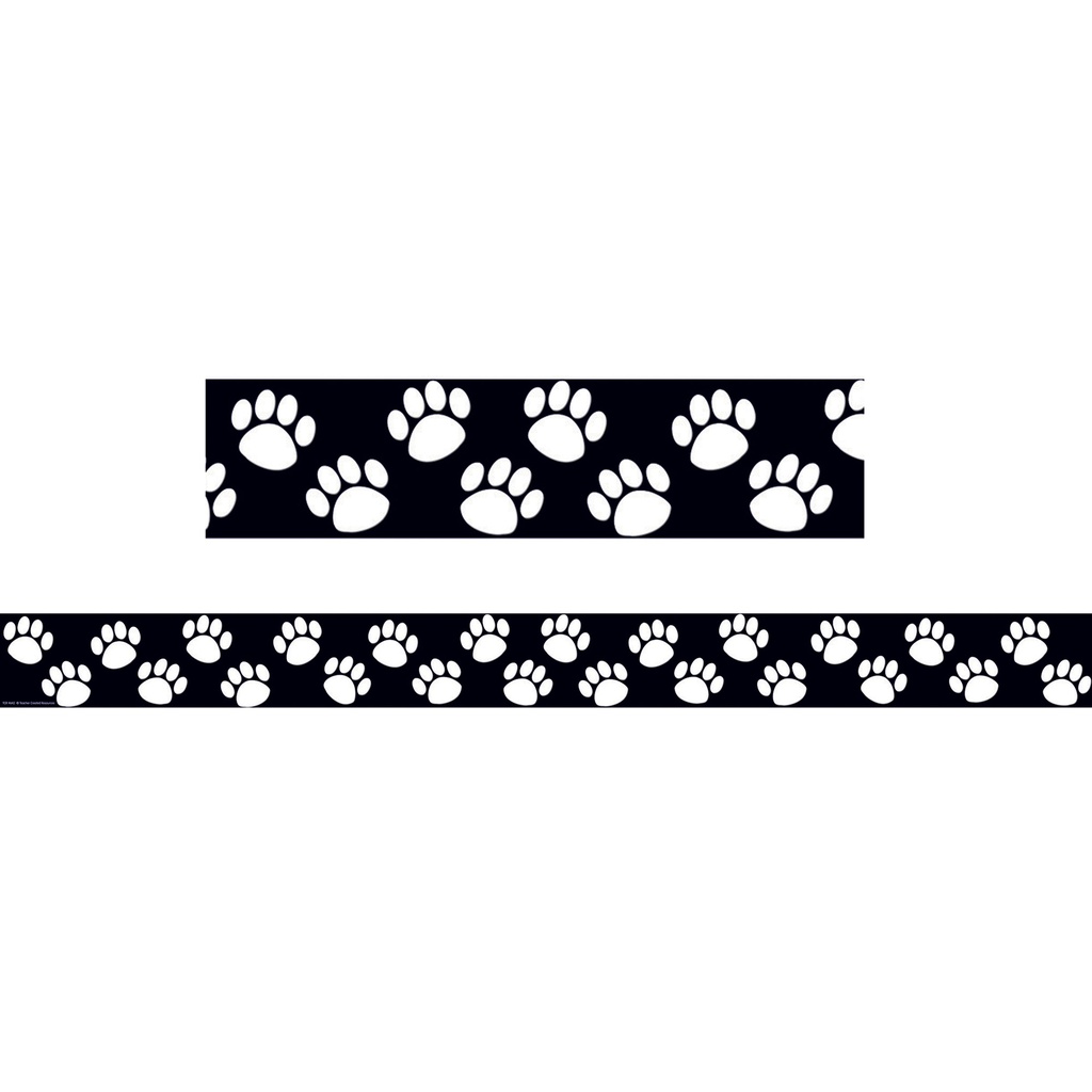 35' Black with White Paw Prints Straight Border Trim