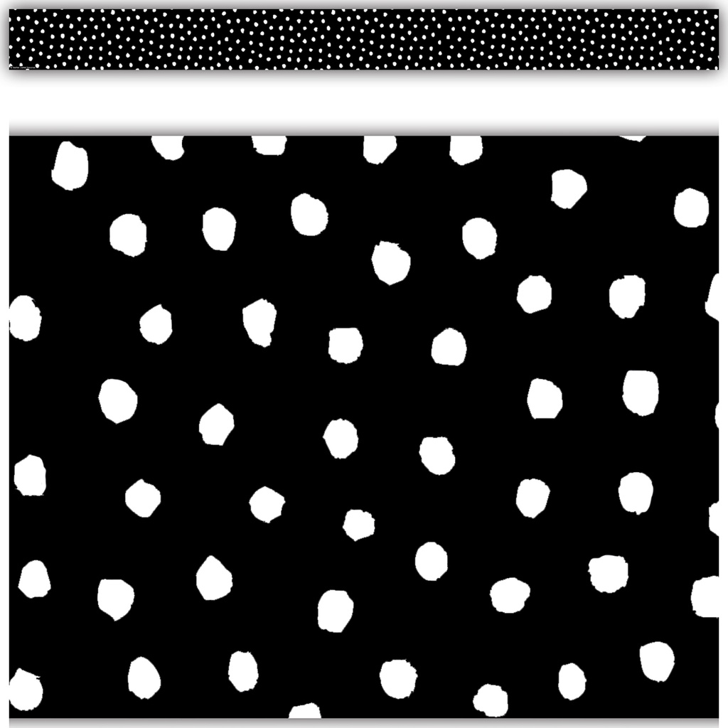 35' White Painted Dots on Black Straight Border Trim