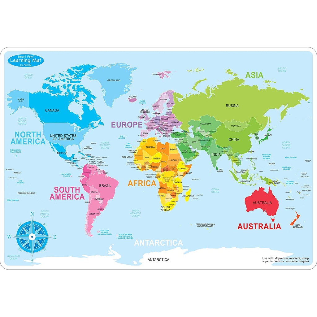 Smart Poly™ Double-Sided Learning Mats: World Basic Map 10 Pack