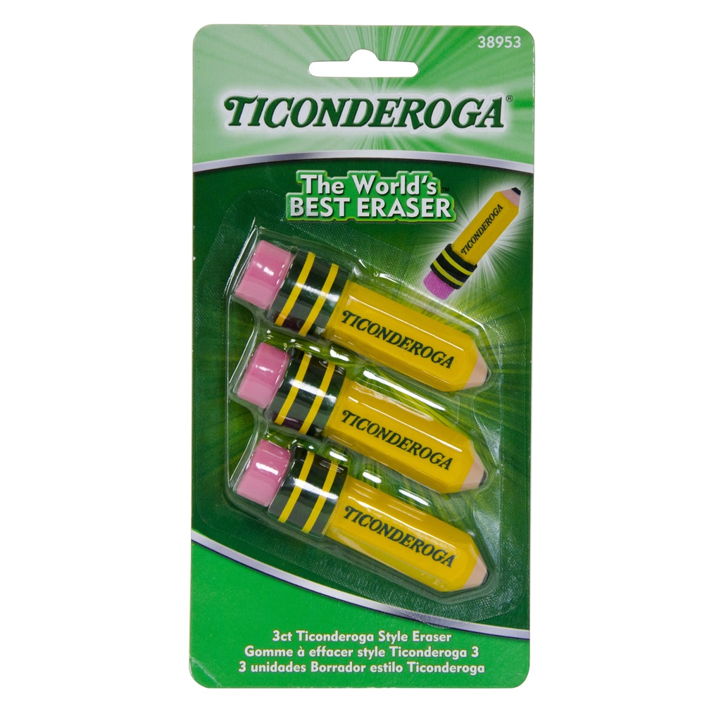 3ct Ticonderoga Pencil Shaped Yellow Erasers