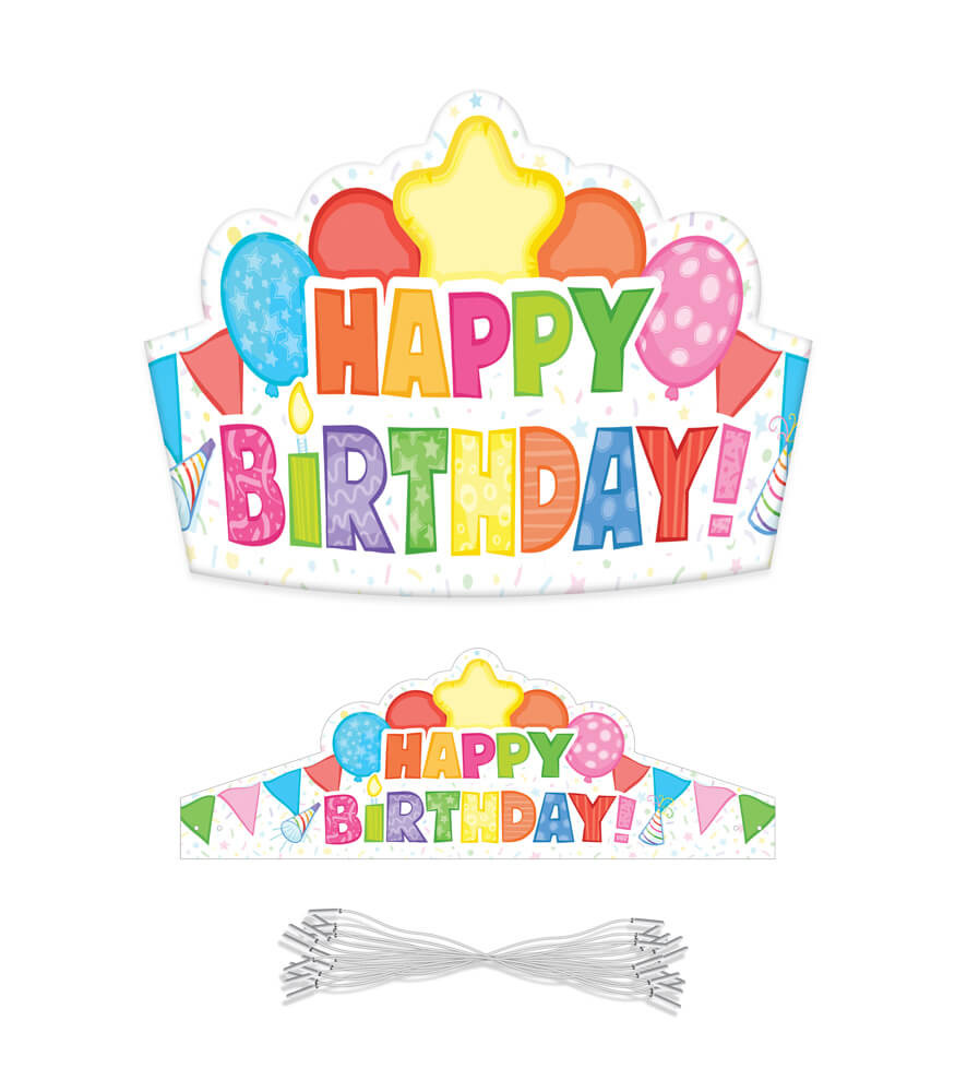 Happy Birthday Crowns 30 Pack with Elastic Bands (101021 CD)