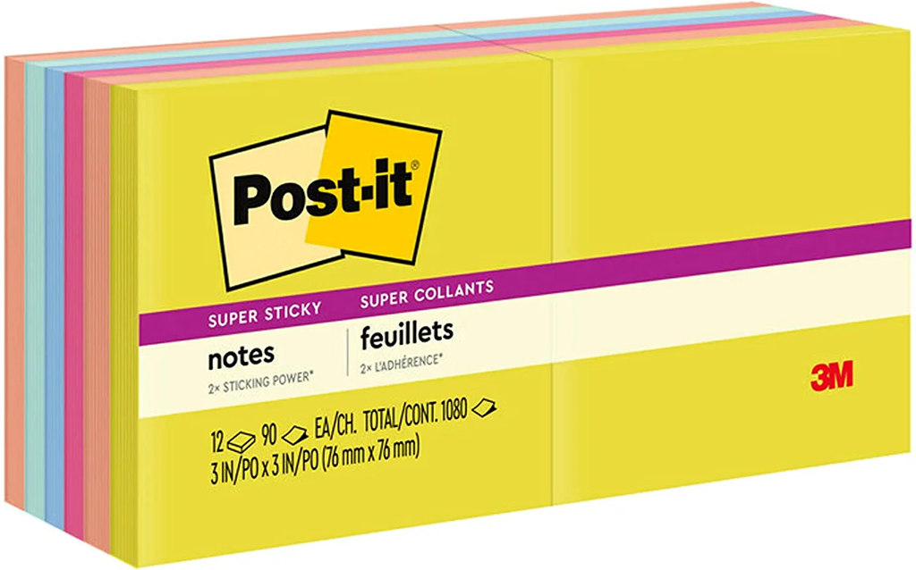 Super Sticky Notes - Summer Joy Collection - 3" x 3" Plain, 12-Pack