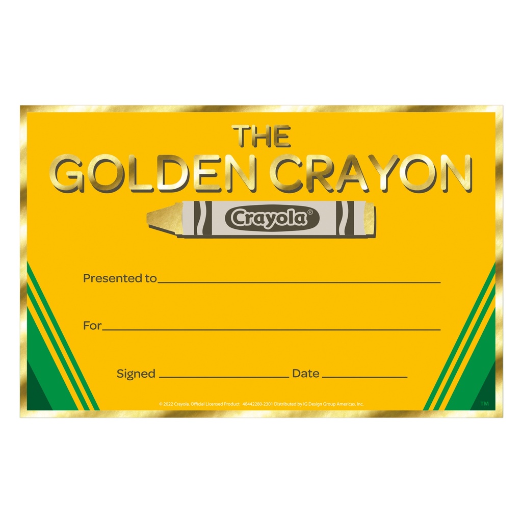 Crayola® Gold Crayon Recognition Award, Pack of 36